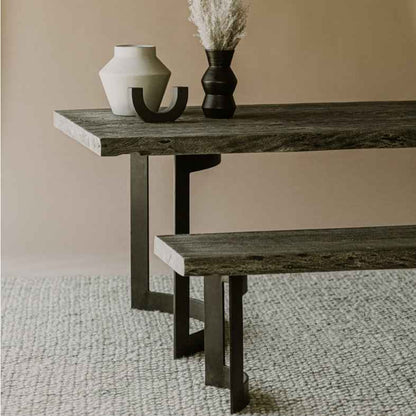 BENT IRON WEATHERED GREY LIVE-EDGE DINING TABLE