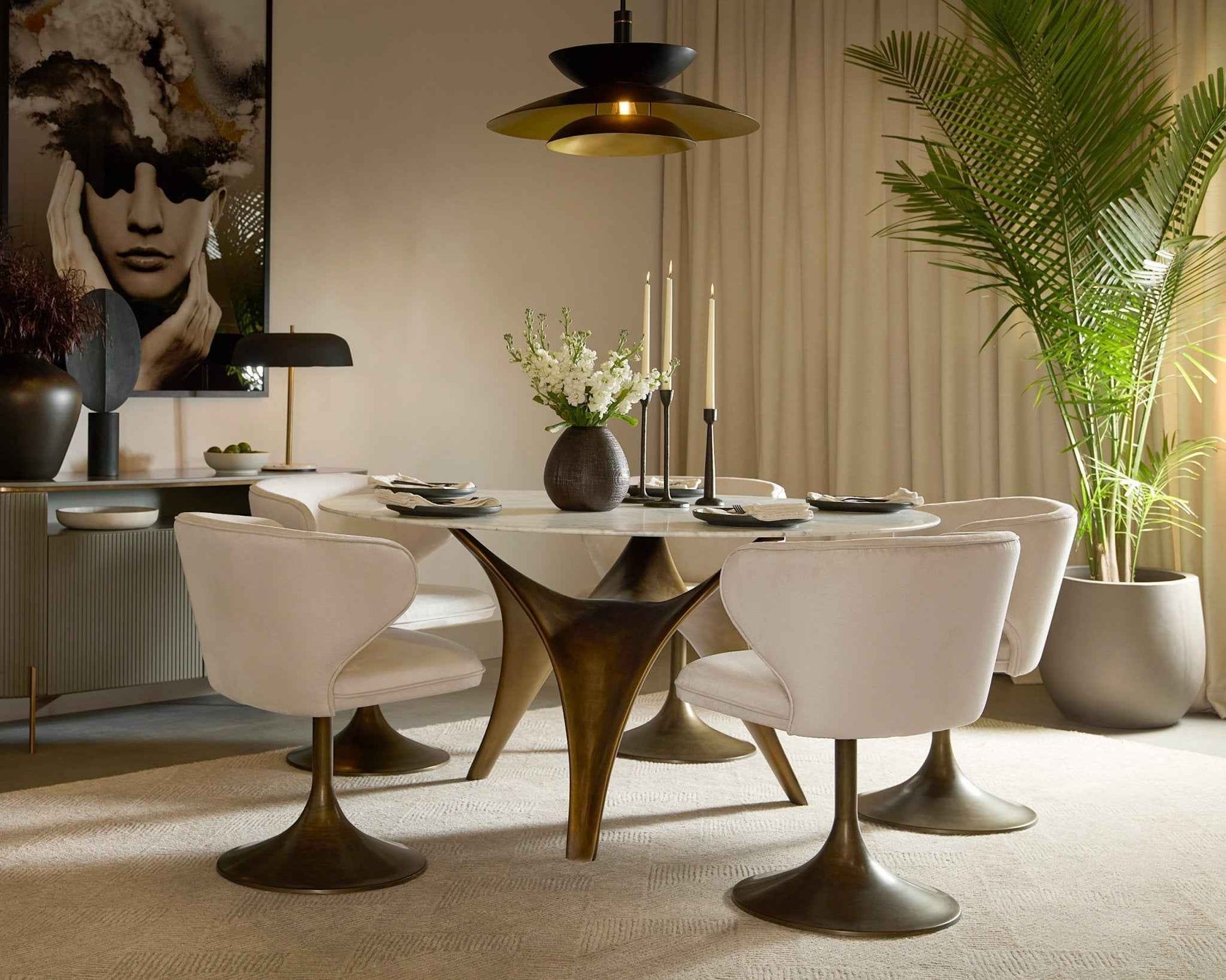 BIJON 59"RD MARBLE TOP DINING TABLE