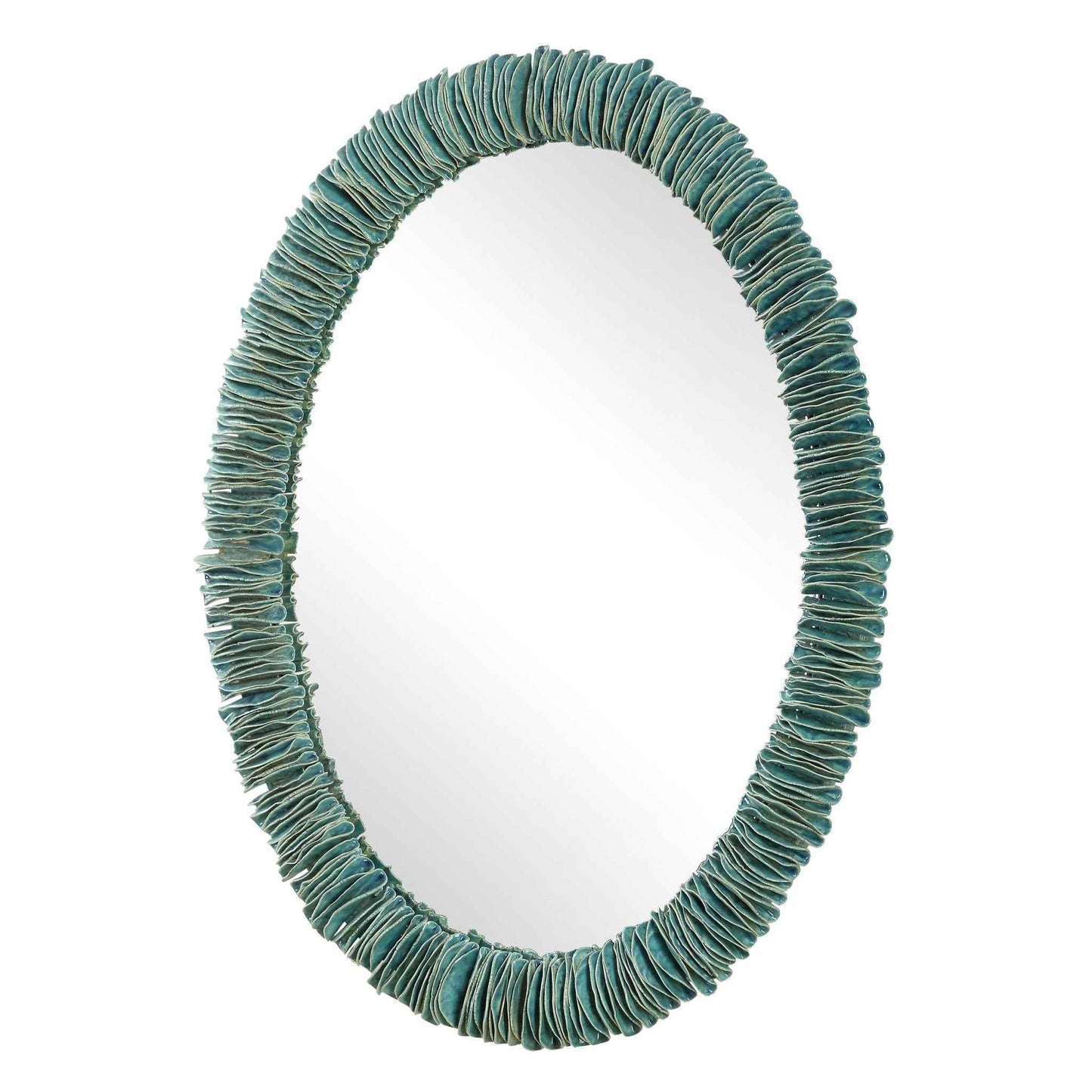 BONAIRE TEAL GLAZE CERAMIC OVAL MIRROR