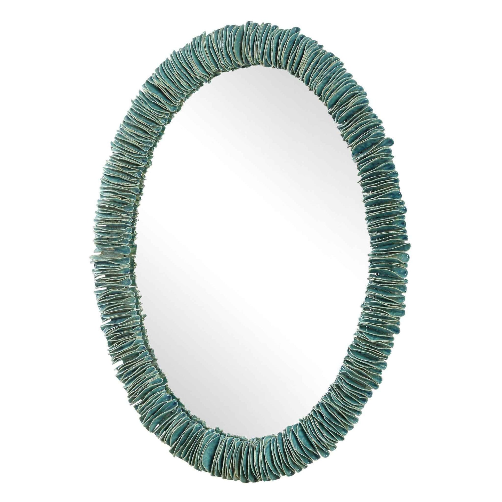 BONAIRE TEAL GLAZE CERAMIC OVAL MIRROR