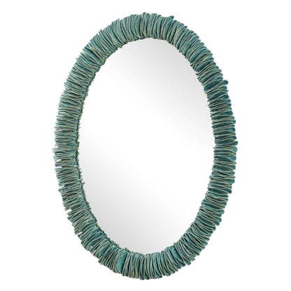 BONAIRE TEAL GLAZE CERAMIC OVAL MIRROR