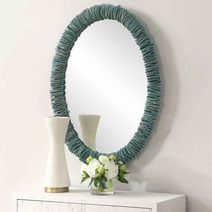 BONAIRE TEAL GLAZE CERAMIC OVAL MIRROR