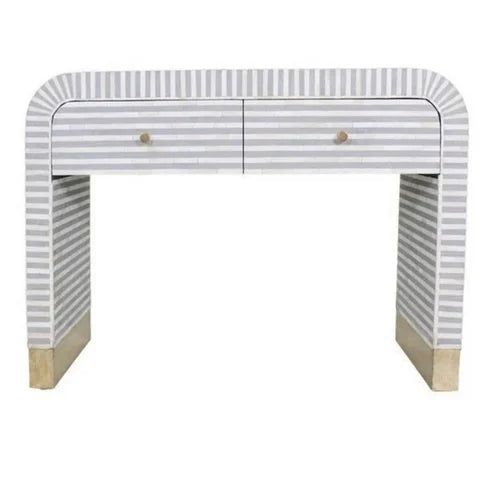 Bone Inlay Wooden  Modern Waterfall / stripped pattern console table with 2 drawer