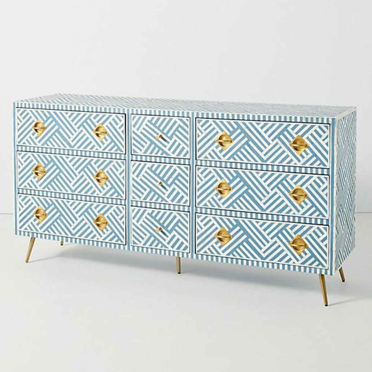 Handmade Exclusive Bone Inlay Optical Chest of Nine Drawers Dresser