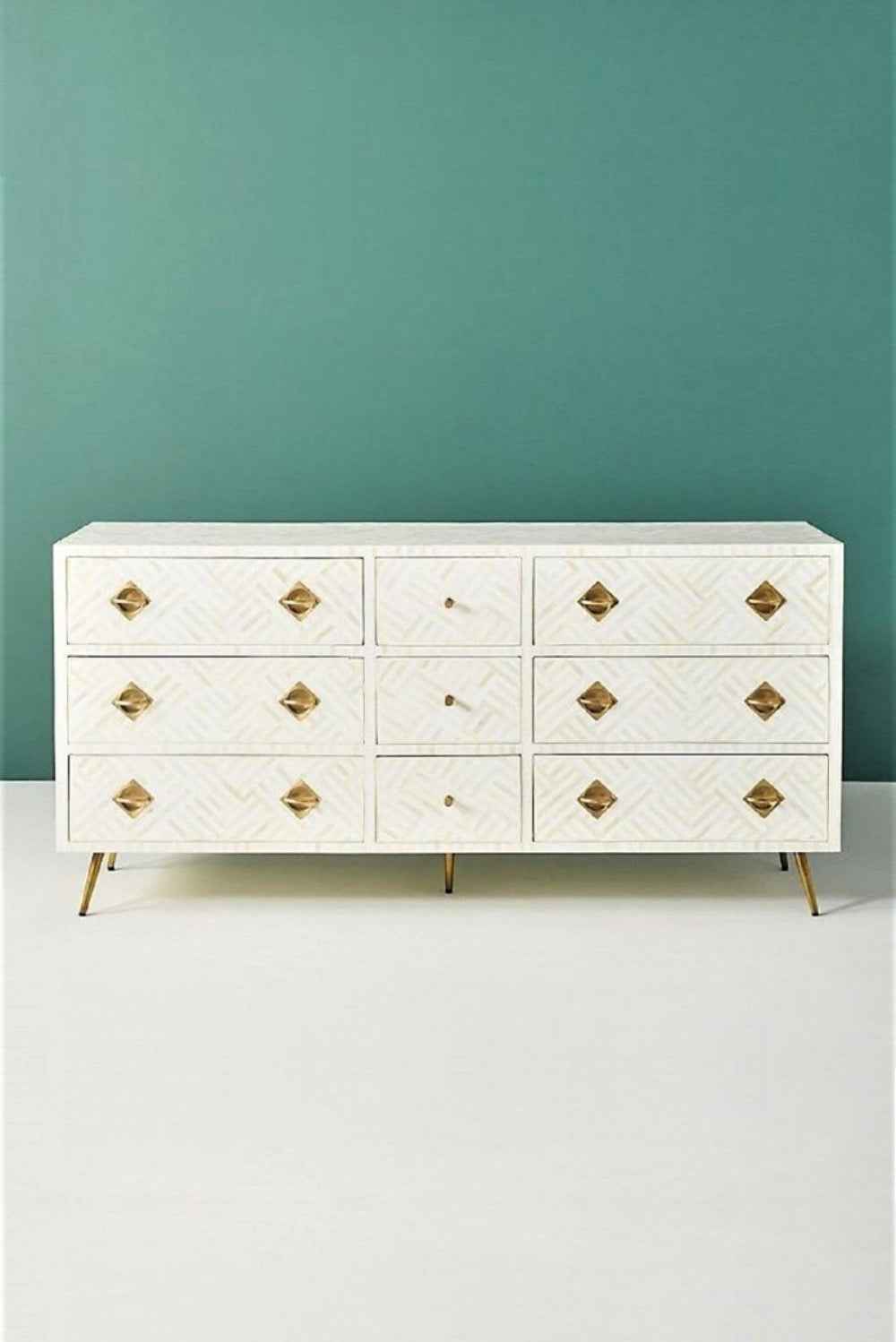 Handmade Exclusive Bone Inlay Optical Chest of Nine Drawers Dresser
