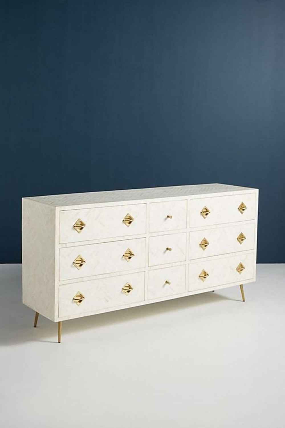 Handmade Exclusive Bone Inlay Optical Chest of Nine Drawers Dresser