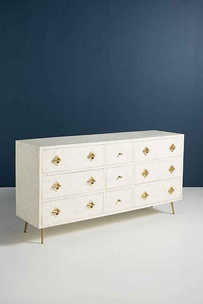Handmade Exclusive Bone Inlay Optical Chest of Nine Drawers Dresser