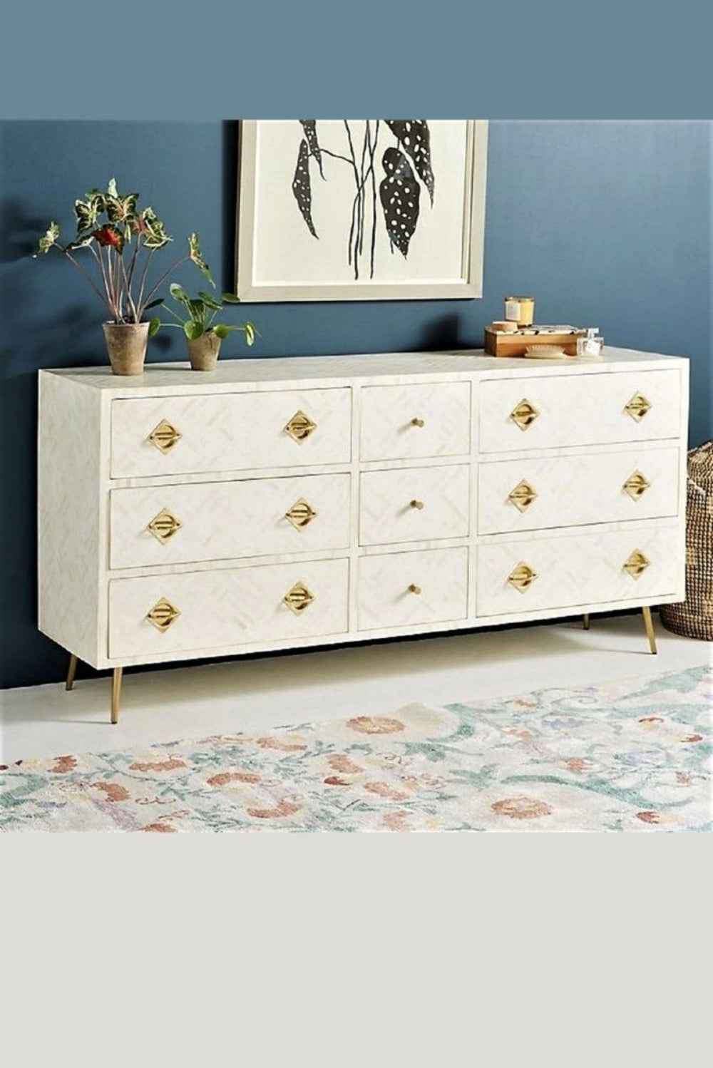 Handmade Exclusive Bone Inlay Optical Chest of Nine Drawers Dresser