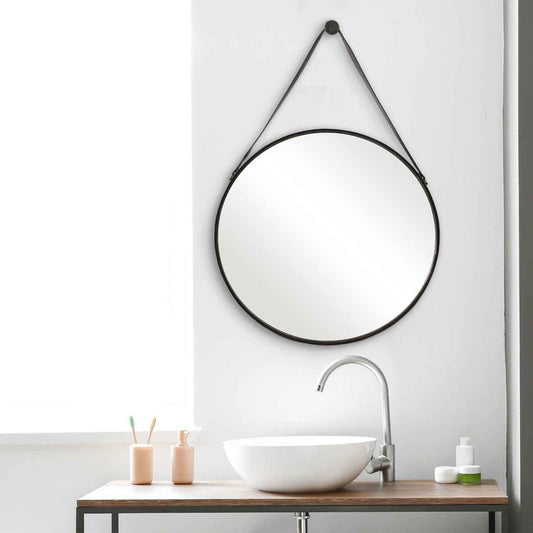 BUCKLE STRAP HANGING ROUND MIRROR