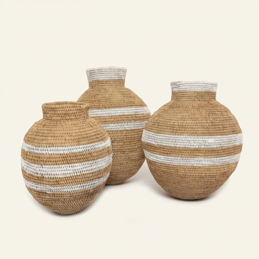 BUHERA BASKETS | FAIR TRADE | NATURAL + WHITE | 3 SIZES