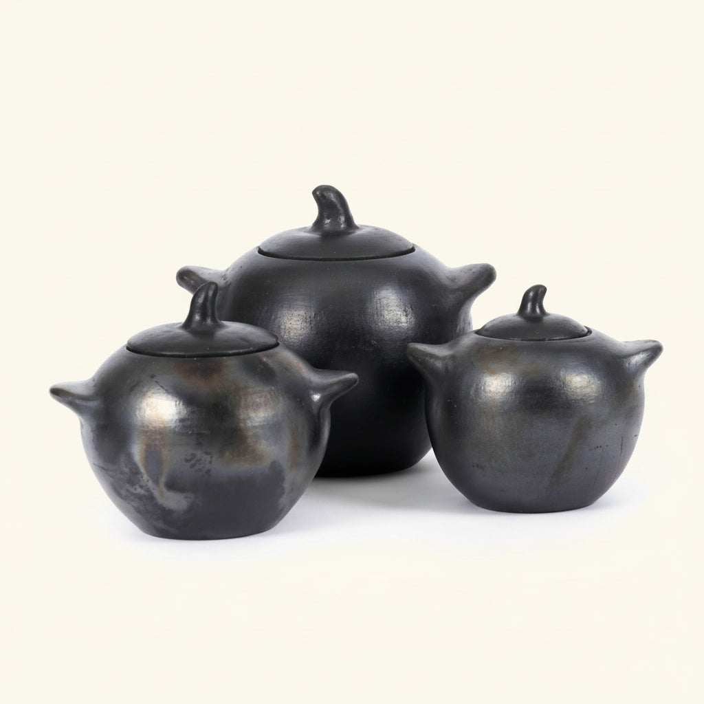 BURNED JAR WITH LID | BLACK | 3 SIZES