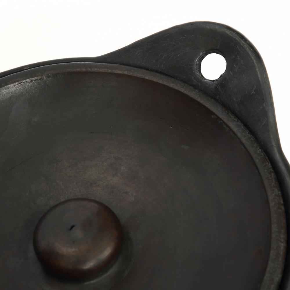 BURNED TERRACOTTA POT WITH LID + HANDLES | BLACK