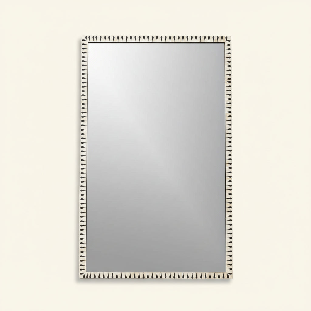 Bone Inlay Floor Mirror, Rectangle Curved Stainless Steel Mirror Caraway. - Hansa Handicraft
