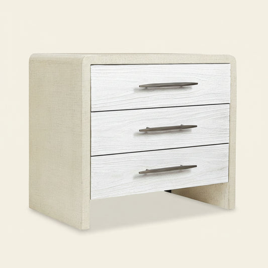 CASCADE BURLAP BLANC 3-DRW NIGHTSTAND