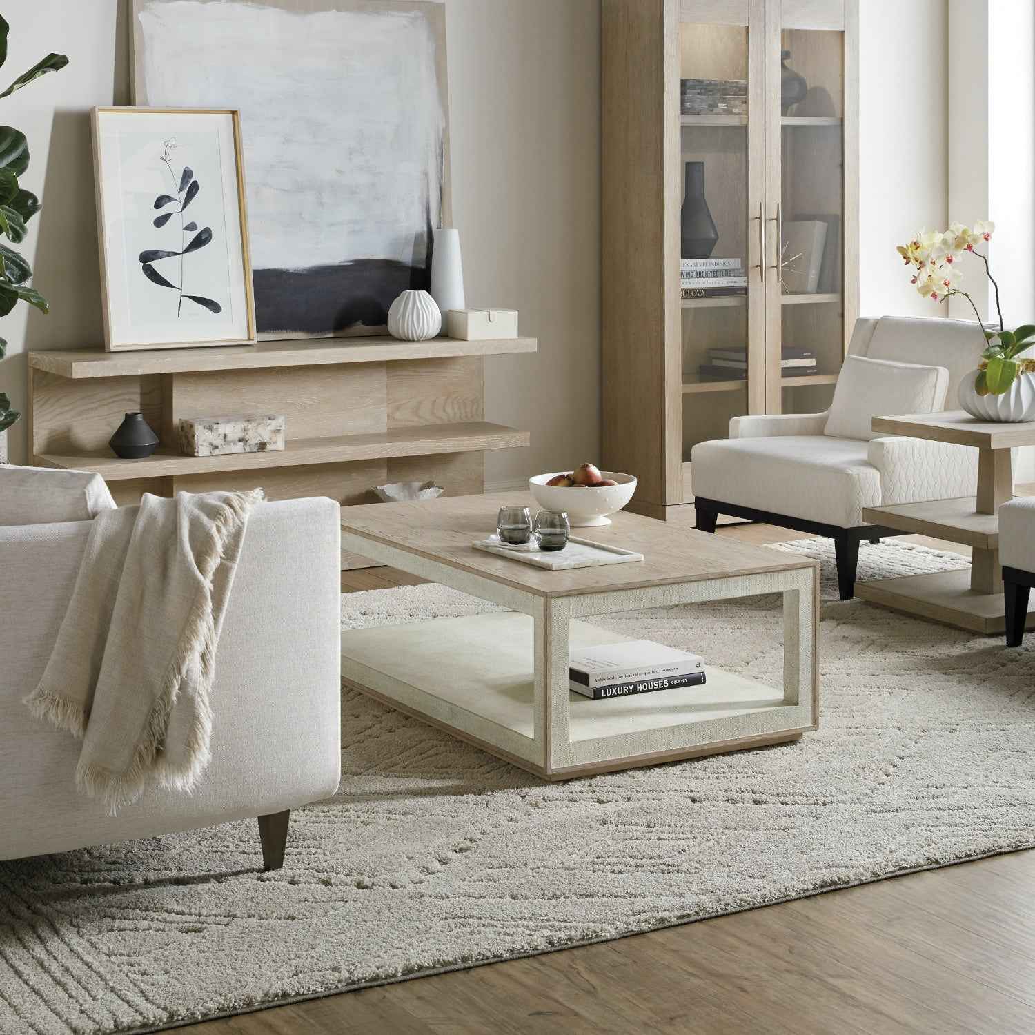 CASCADE WOOD + BURLAP COFFEE TABLE