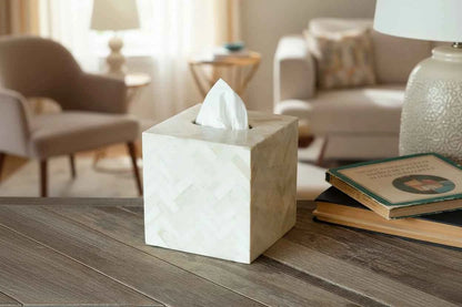 Natural Bone Chevron Bone Inlay Tissue Box
