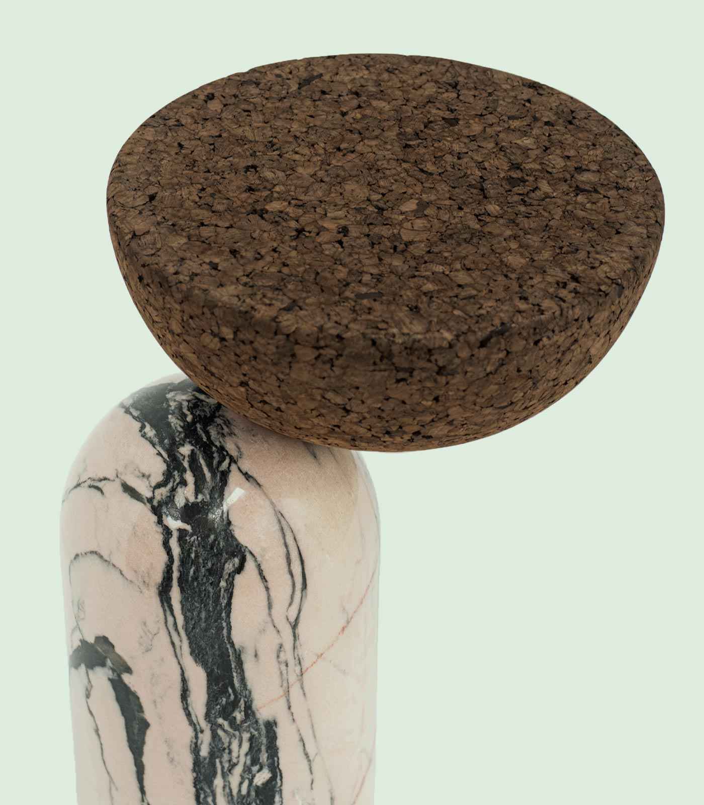 CELESTE SIDE TABLE | MARBLE BASE +DARK CORK TOP
