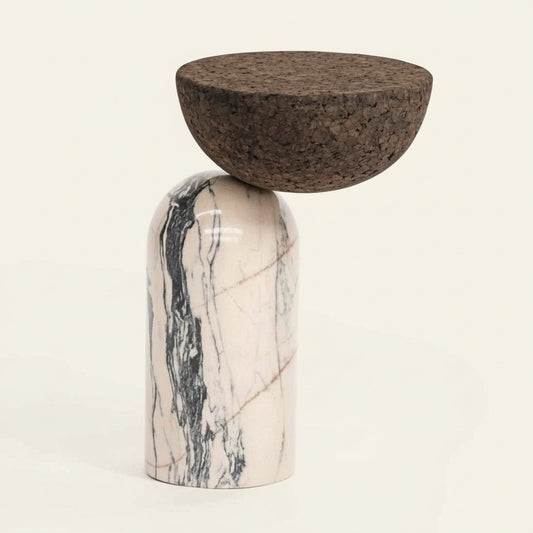 CELESTE SIDE TABLE | MARBLE BASE +DARK CORK TOP