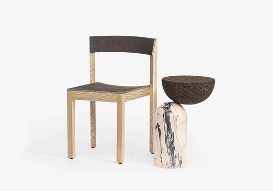 CELESTE SIDE TABLE | MARBLE BASE +DARK CORK TOP