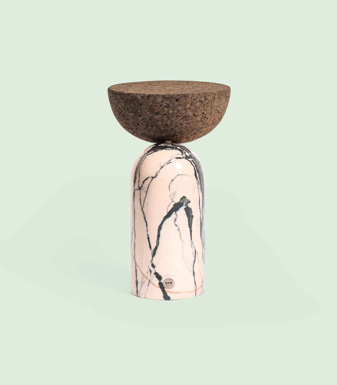 CELESTE SIDE TABLE | MARBLE BASE +DARK CORK TOP