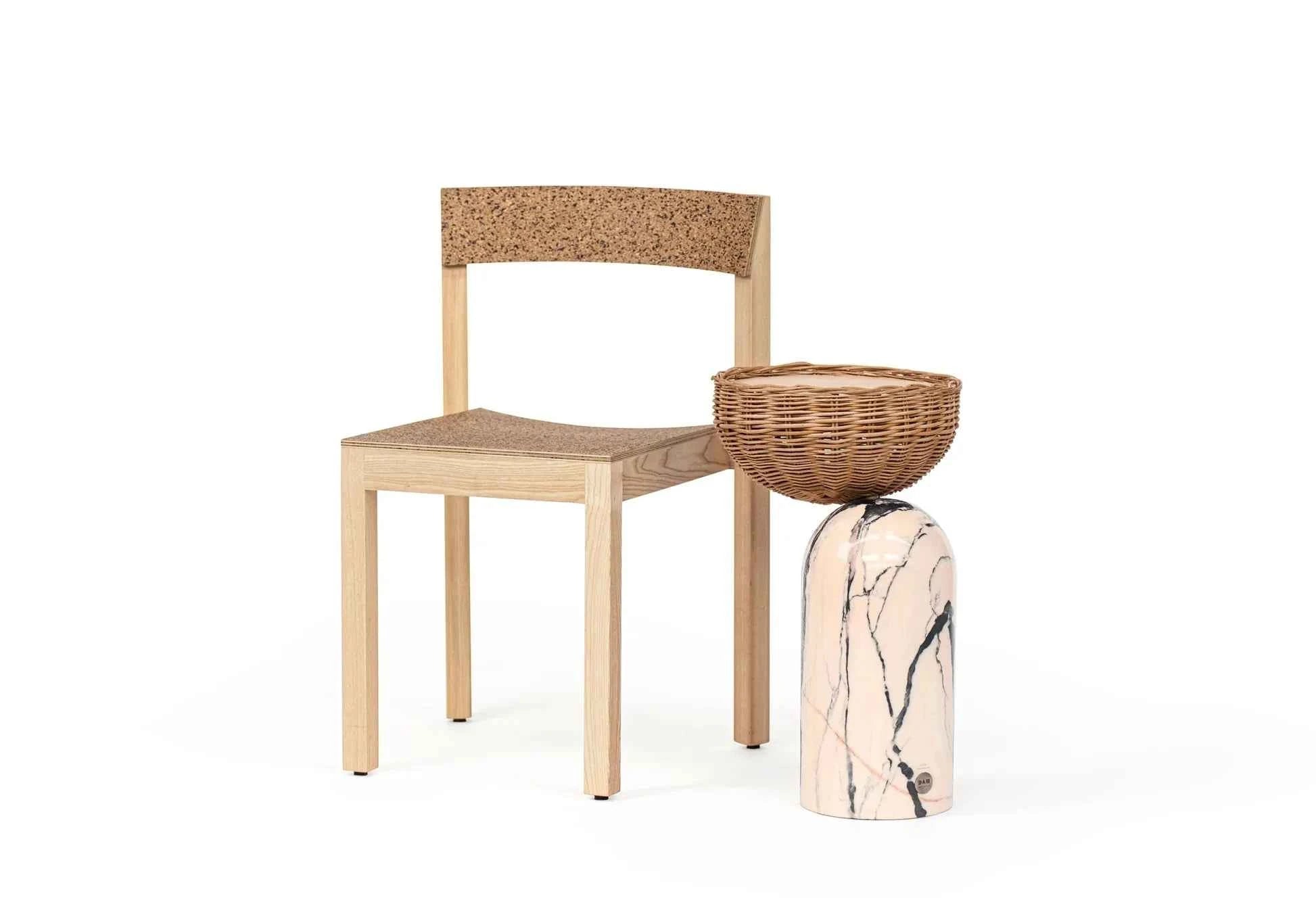 CELESTE SIDE TABLE | MARBLE BASE +WICKER BASKET