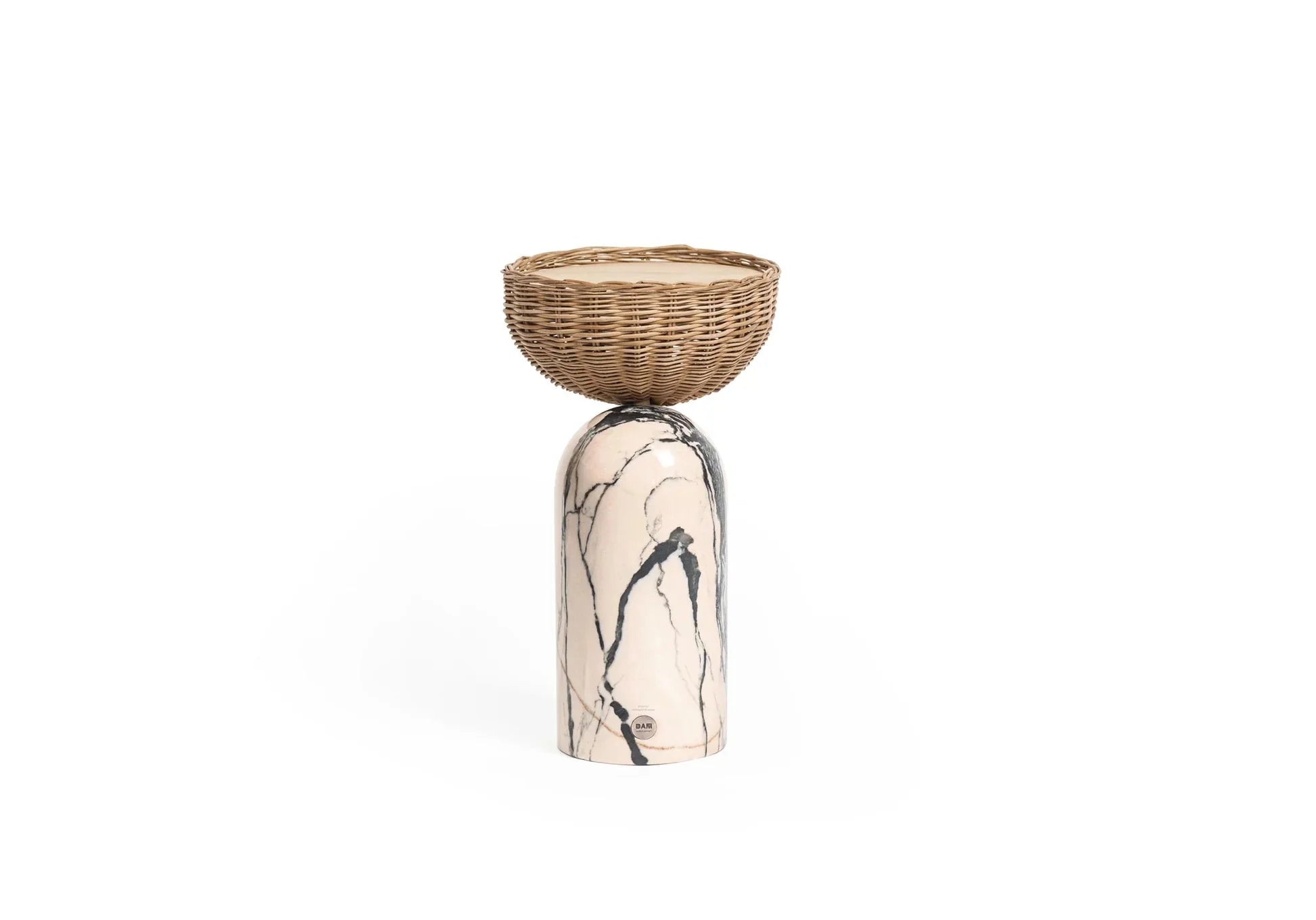 CELESTE SIDE TABLE | MARBLE BASE +WICKER BASKET - Green Design Gallery