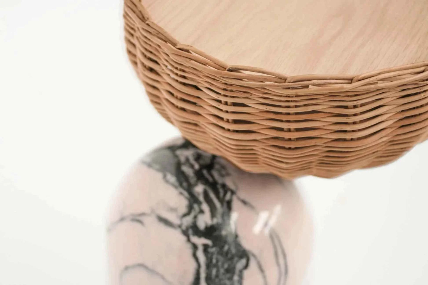 CELESTE SIDE TABLE | MARBLE BASE +WICKER BASKET