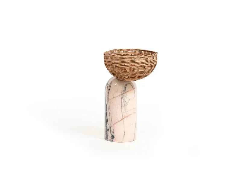 CELESTE SIDE TABLE | MARBLE BASE +WICKER BASKET