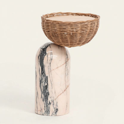 CELESTE SIDE TABLE | MARBLE BASE +WICKER BASKET