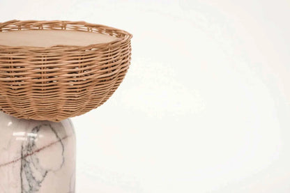 CELESTE SIDE TABLE | MARBLE BASE +WICKER BASKET