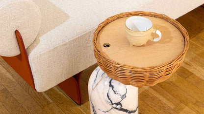 CELESTE SIDE TABLE | MARBLE BASE +WICKER BASKET