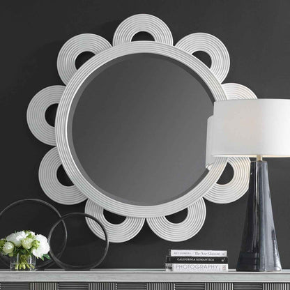 CLEMATIS WHITE RATTAN 46IN ROUND MIRROR