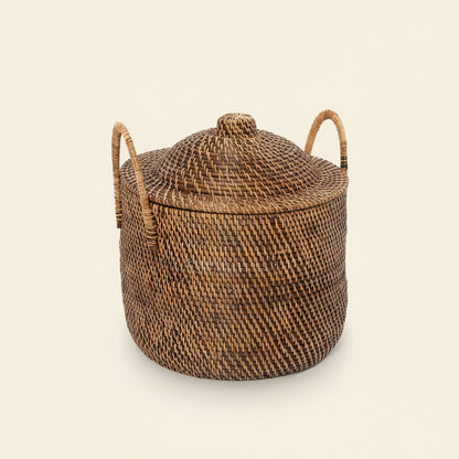 COLONIAL BASKET WITH LID +HANDLES | RATTAN