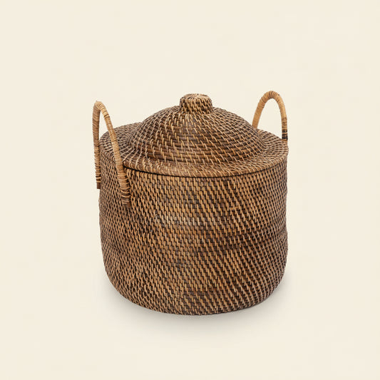 COLONIAL BASKET WITH LID +HANDLES | RATTAN