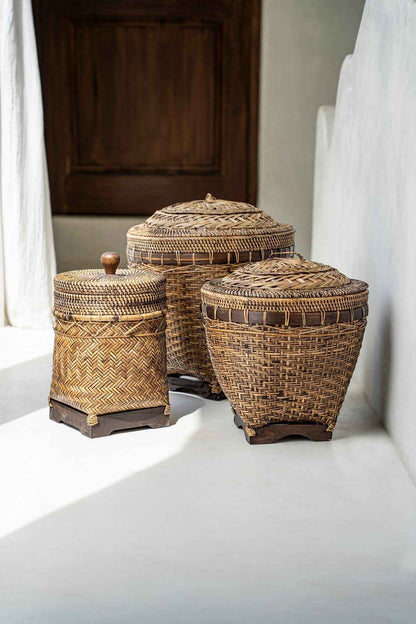 COLONIAL STORAGE BASKET WITH LID | RATTAN | 2 SIZES
