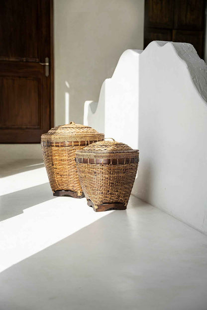 COLONIAL STORAGE BASKET WITH LID | RATTAN | 2 SIZES