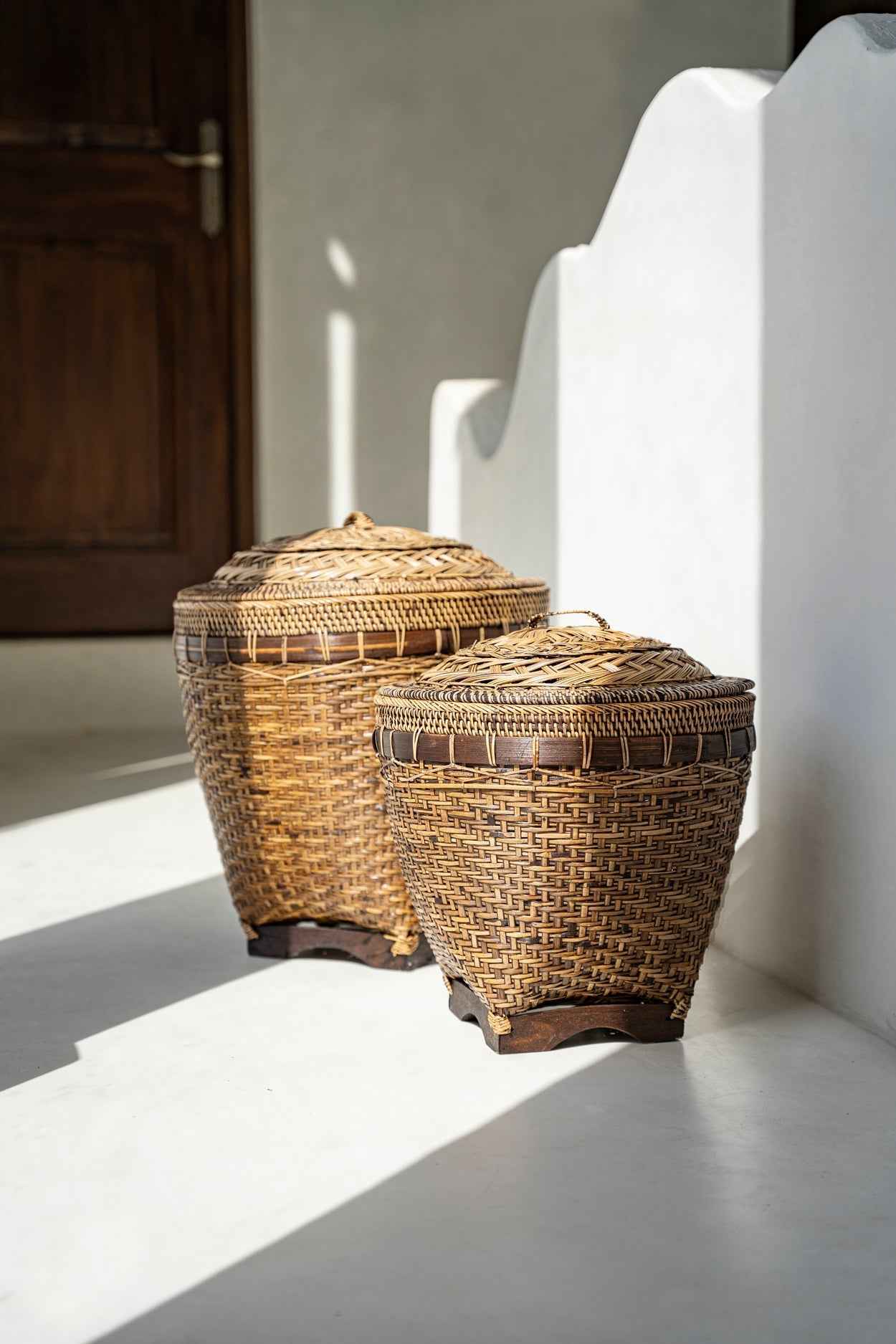 COLONIAL STORAGE BASKET WITH LID | RATTAN | 2 SIZES