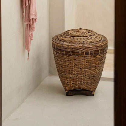 COLONIAL STORAGE BASKET WITH LID | RATTAN | 2 SIZES