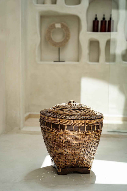 COLONIAL STORAGE BASKET WITH LID | RATTAN | 2 SIZES