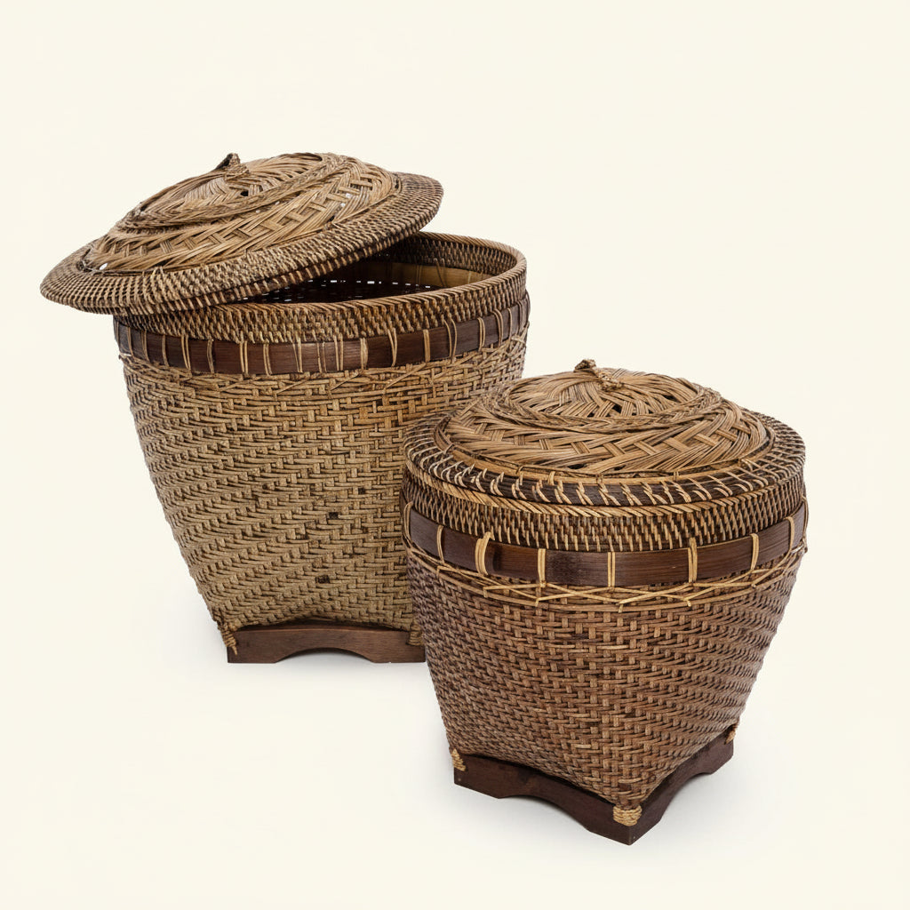 COLONIAL STORAGE BASKET WITH LID | RATTAN | 2 SIZES