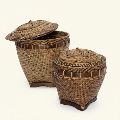 COLONIAL STORAGE BASKET WITH LID | RATTAN | 2 SIZES