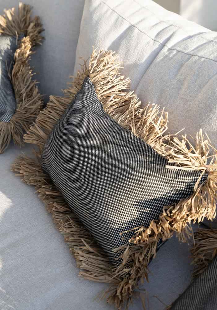 COTTON BONITA RECTANGULAR CUSHION COVER | BLACK-NATURAL