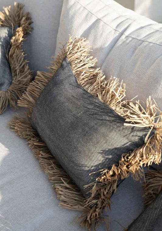 COTTON BONITA RECTANGULAR CUSHION COVER | BLACK-NATURAL
