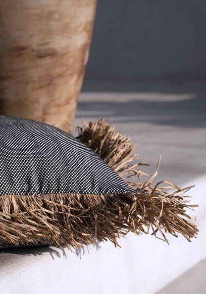 COTTON BONITA RECTANGULAR CUSHION COVER | BLACK-NATURAL