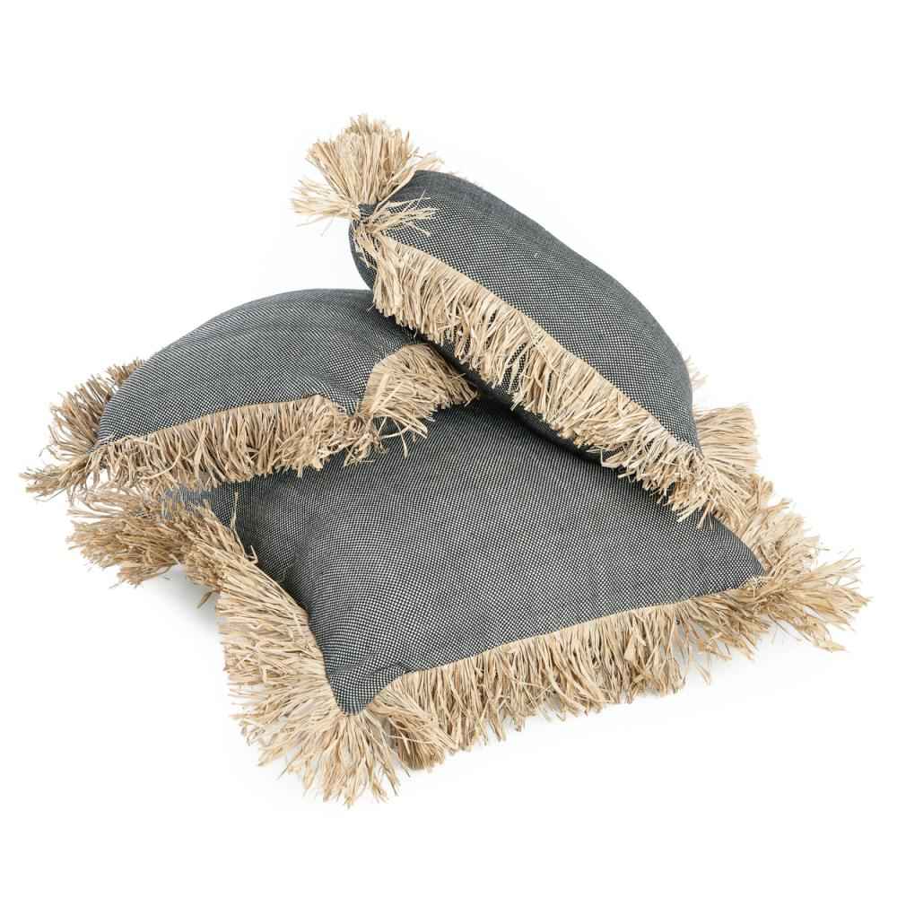 COTTON BONITA RECTANGULAR CUSHION COVER | BLACK-NATURAL