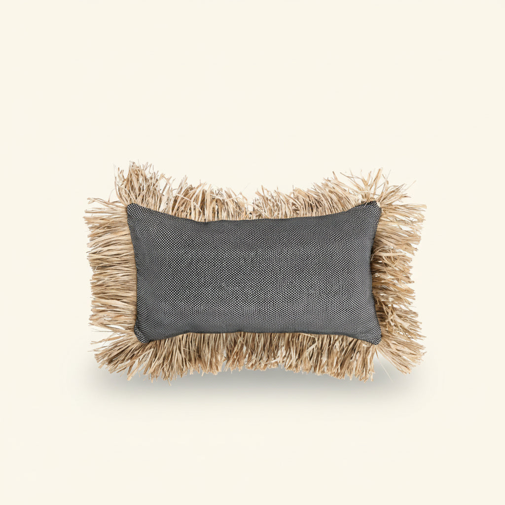 COTTON BONITA RECTANGULAR CUSHION COVER | BLACK-NATURAL