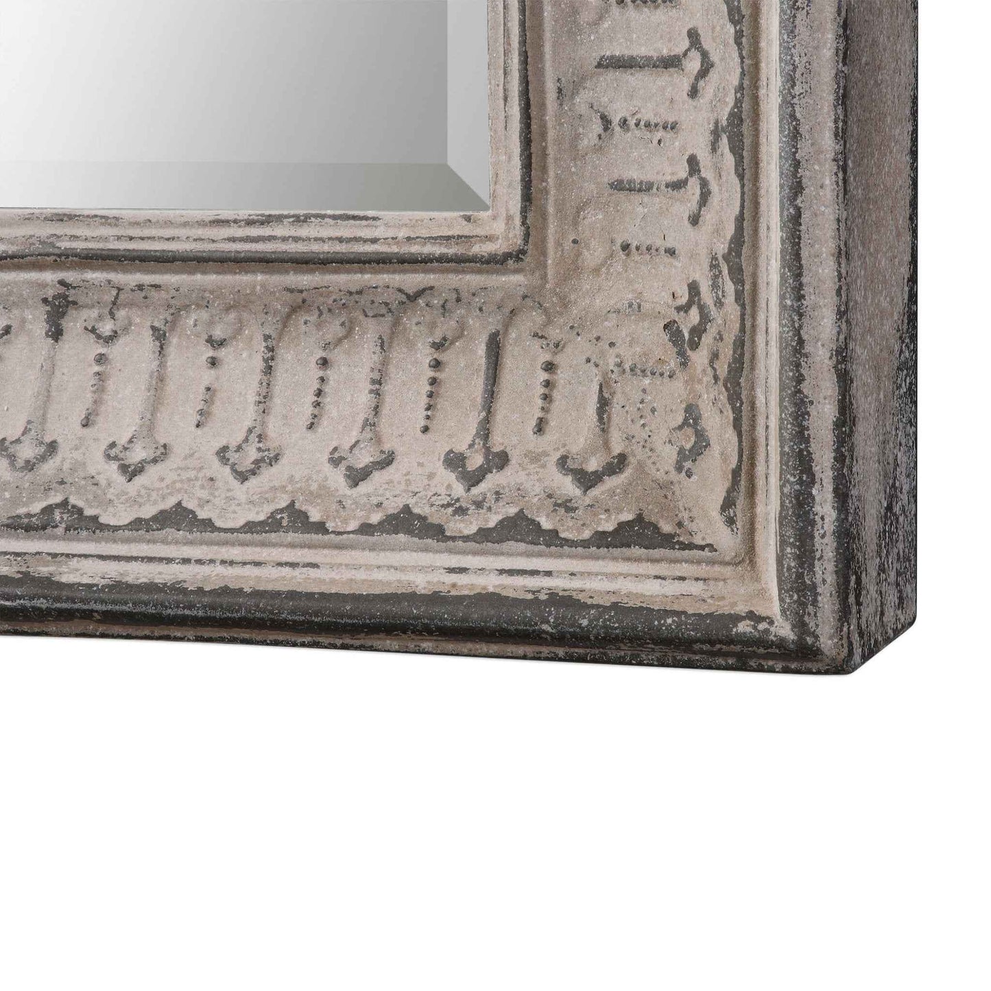COZETTE AGED WHITE EMBOSSED ARCH MIRROR