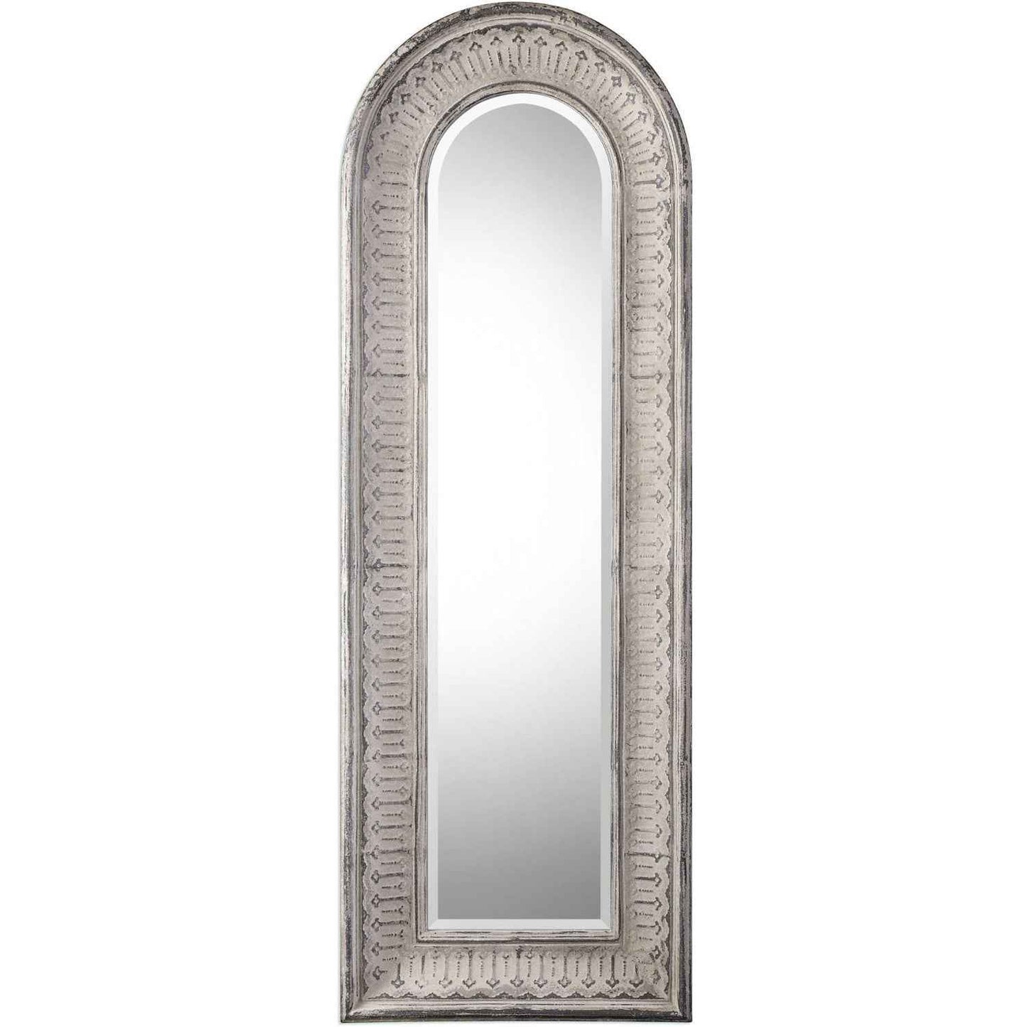 COZETTE AGED WHITE EMBOSSED ARCH MIRROR
