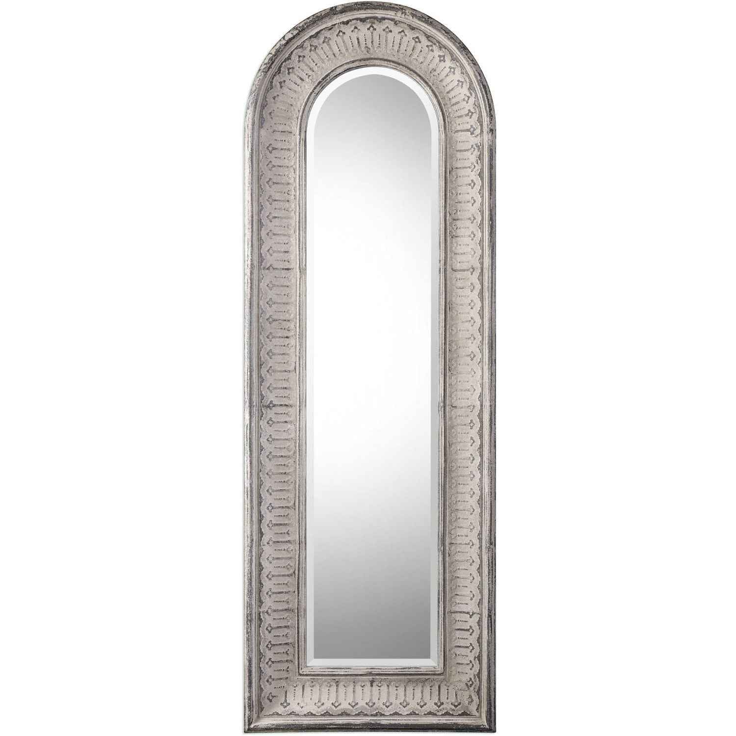 COZETTE AGED WHITE EMBOSSED ARCH MIRROR