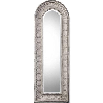 COZETTE AGED WHITE EMBOSSED ARCH MIRROR